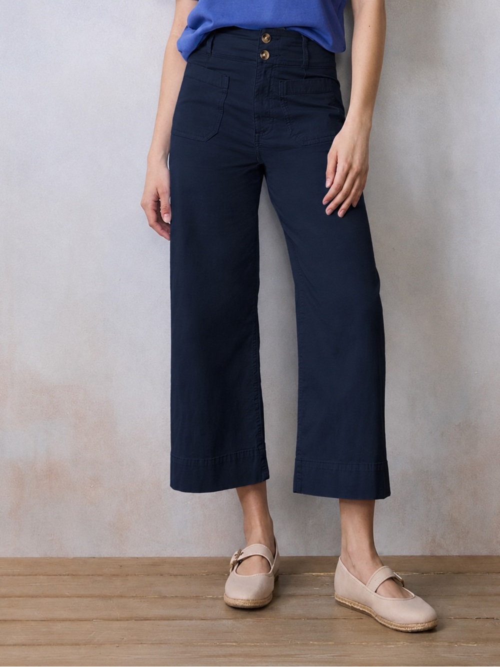 LC Lauren Conrad Navy Cropped Wide Leg Pants Size 4 Cotton Lyocell